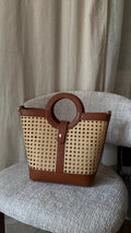Sac cabas effet rotin marron