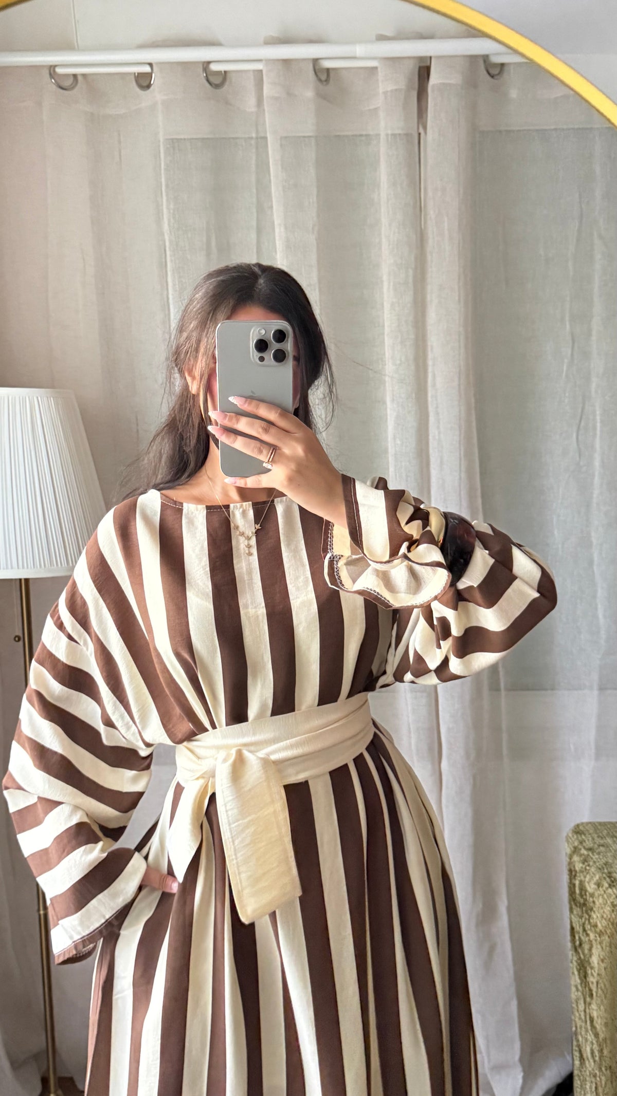 Robe Alya 🤎 effet lin à rayures avec ceinture large