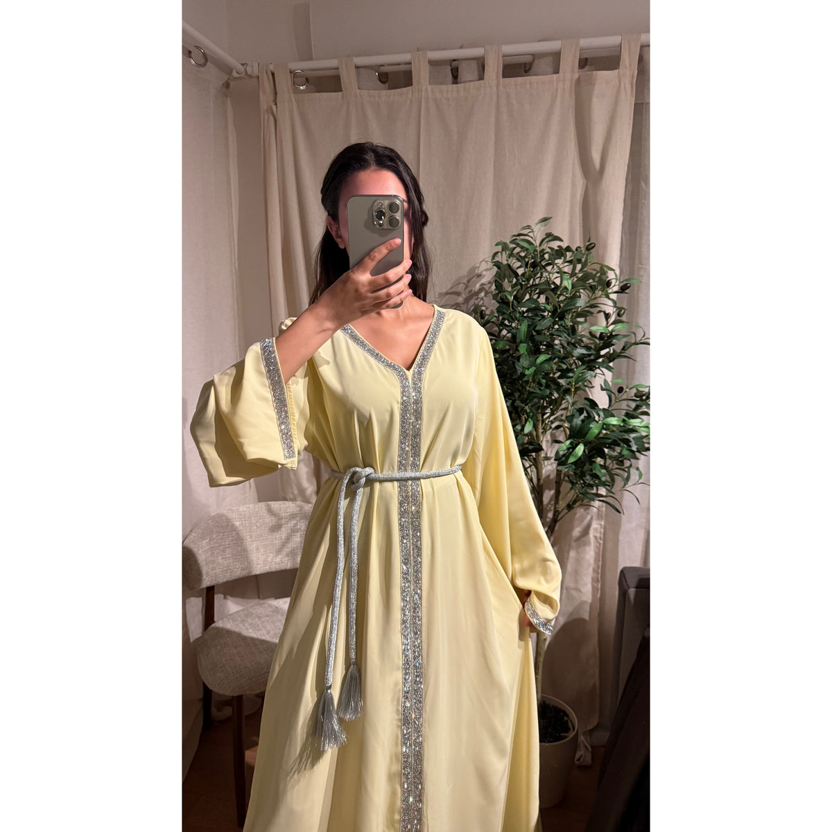 Robe Caftan Amira jaune pale