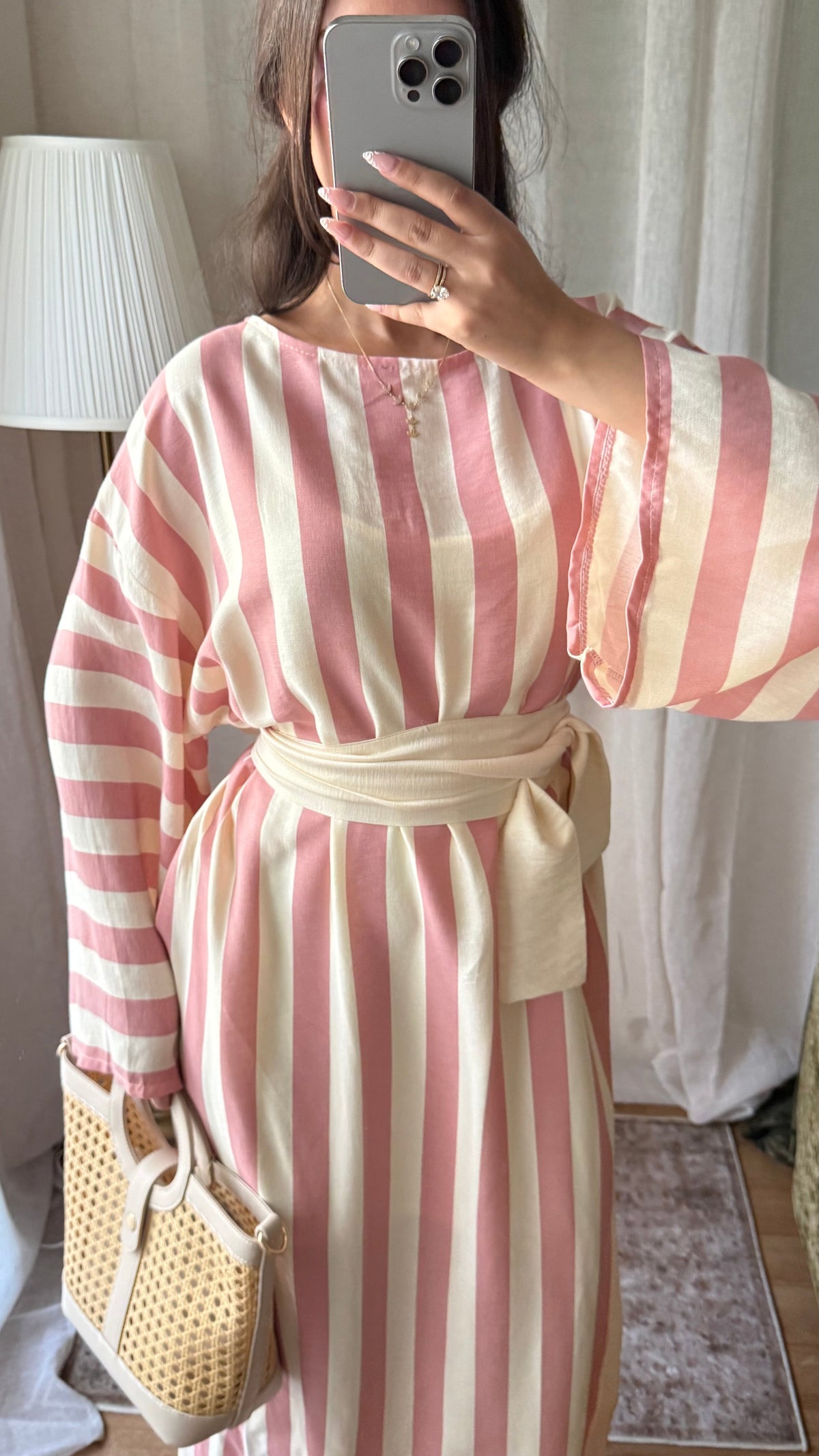 Robe Alya 🌸 effet lin à rayures avec ceinture large