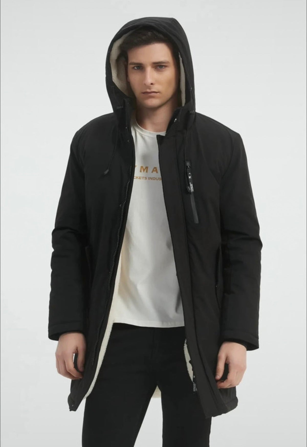 Parka Longue Homme Déperlante & Fourrée – Chaude | Noir & Bleu Foncé