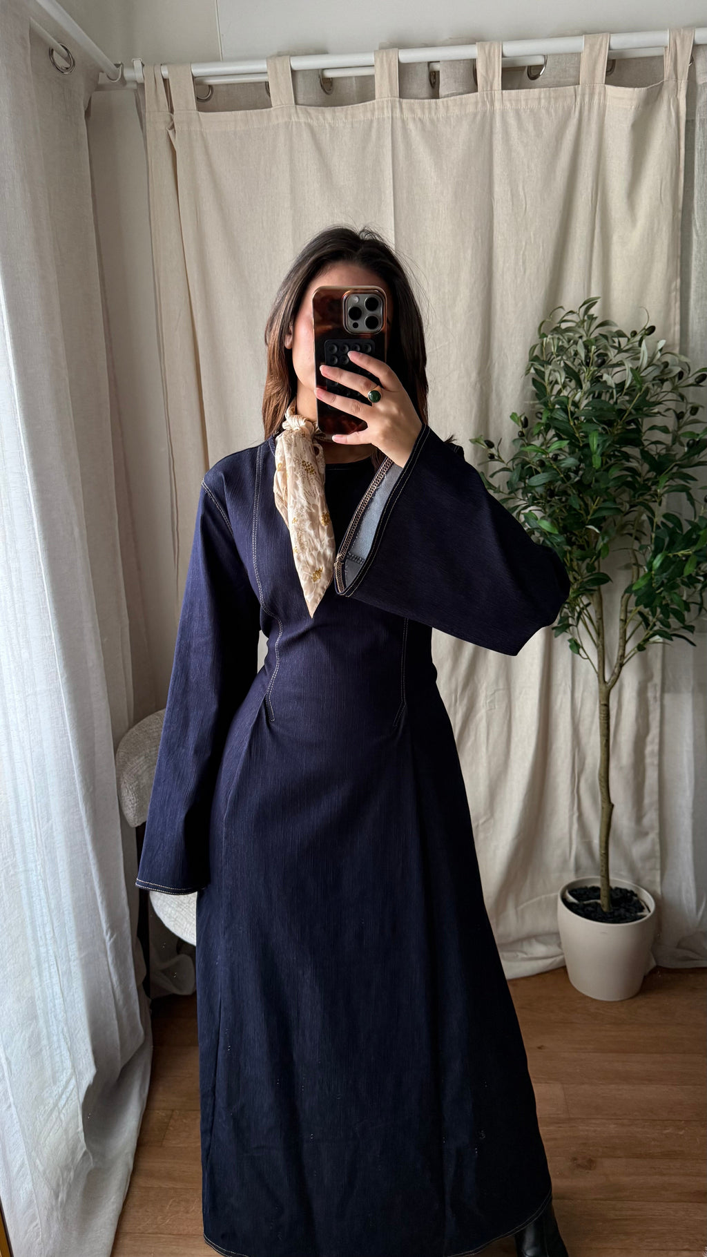 Robe longue jean à nouer dans le dos