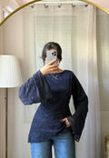 Blouse DENTELLA à nouer dans le dos / bleue marine