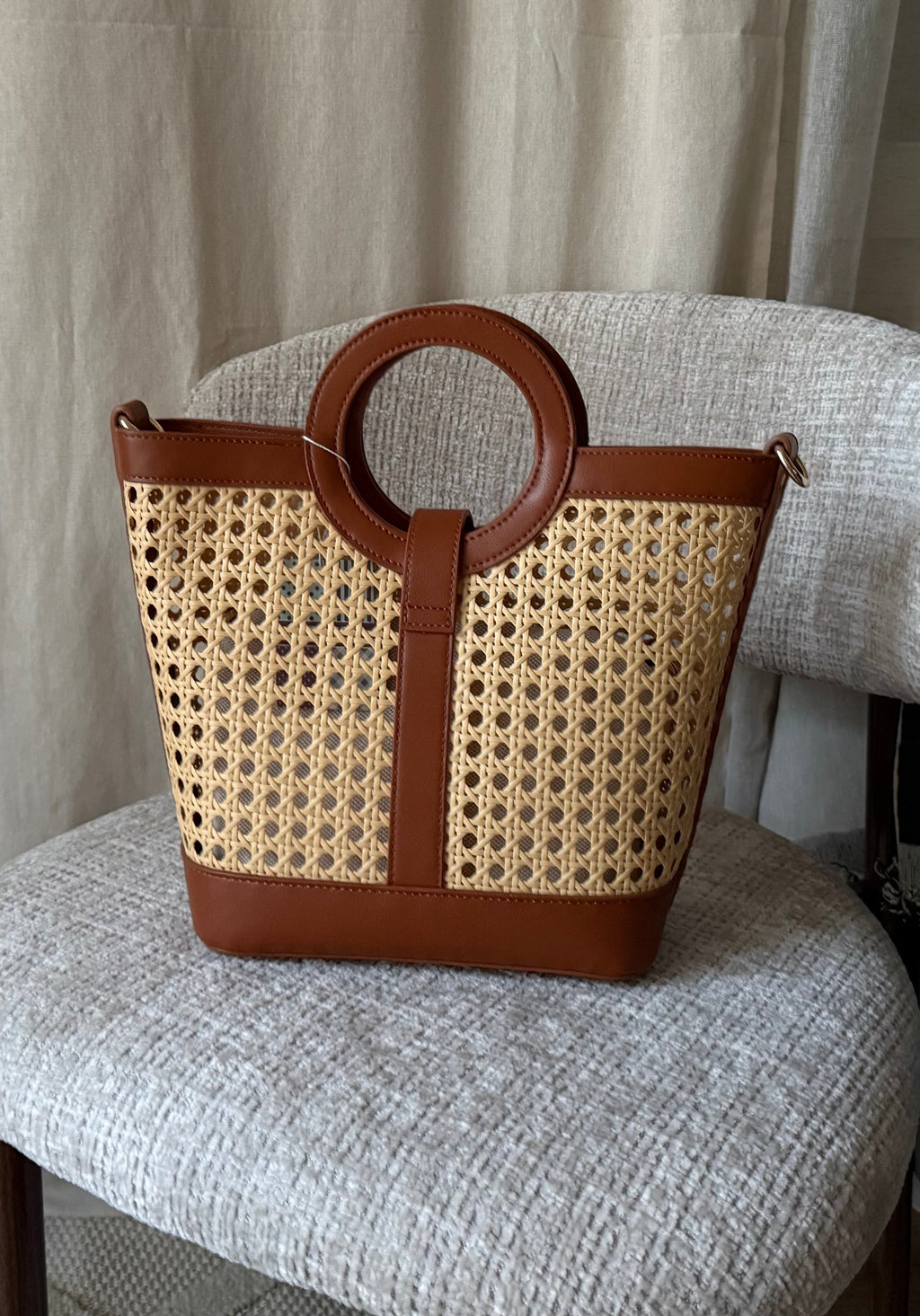 Sac cabas effet rotin marron