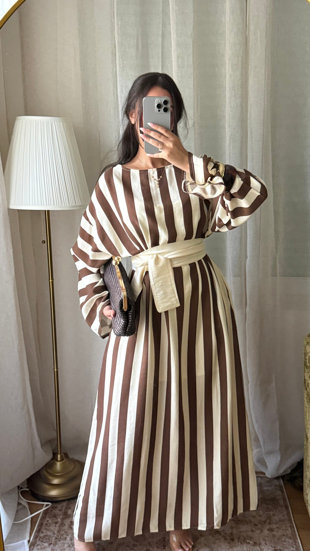 Robe Alya 🤎 effet lin à rayures avec ceinture large