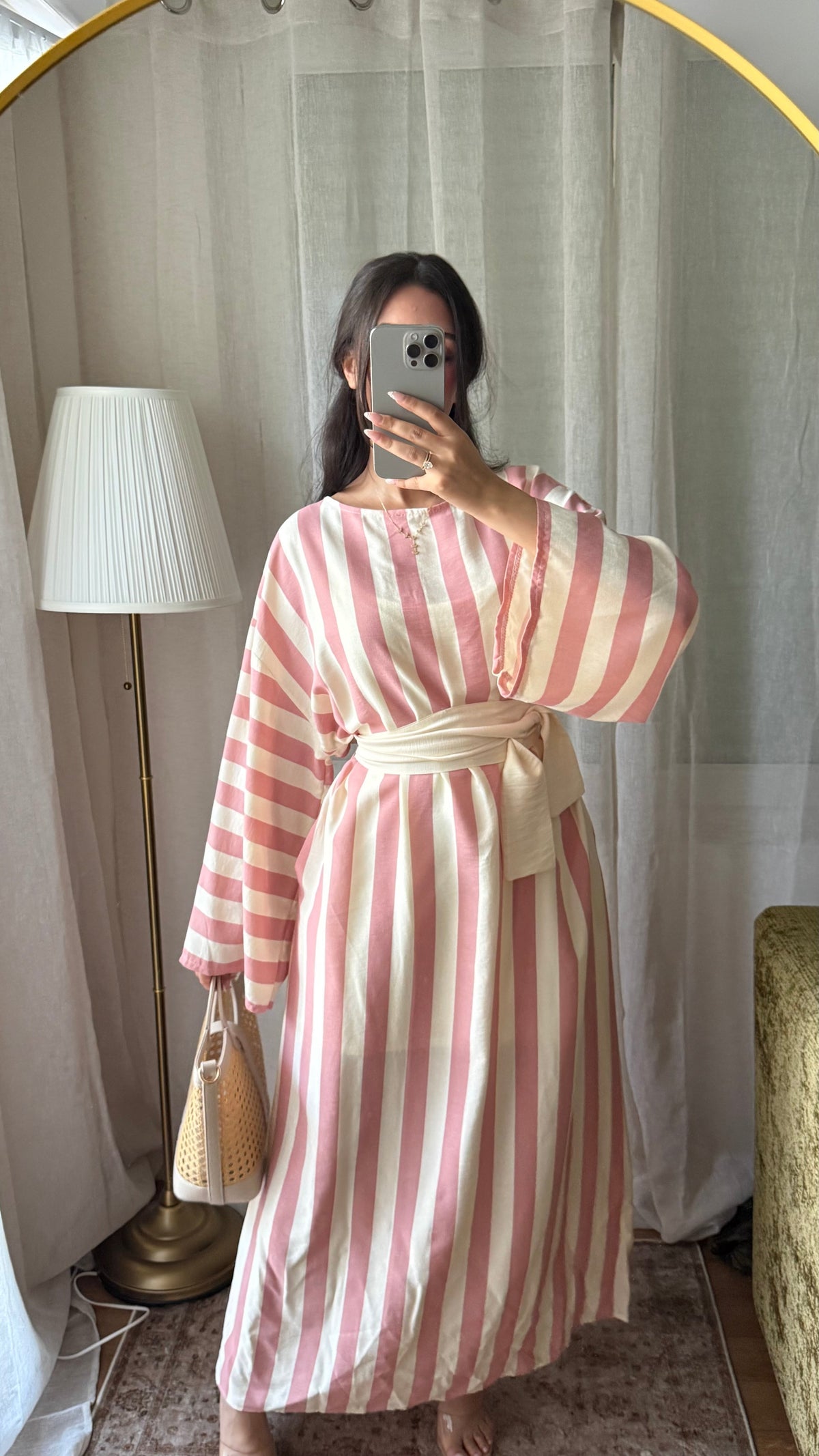 Robe Alya 🌸 effet lin à rayures avec ceinture large
