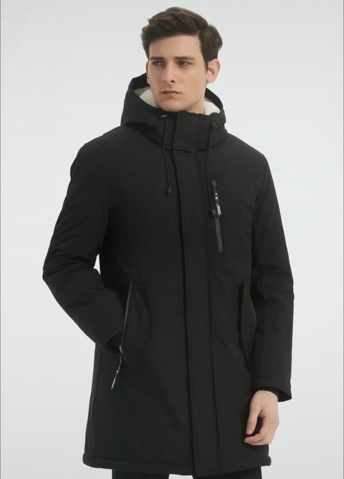 Parka Longue Homme Déperlante & Fourrée – Chaude | Noir & Bleu Foncé