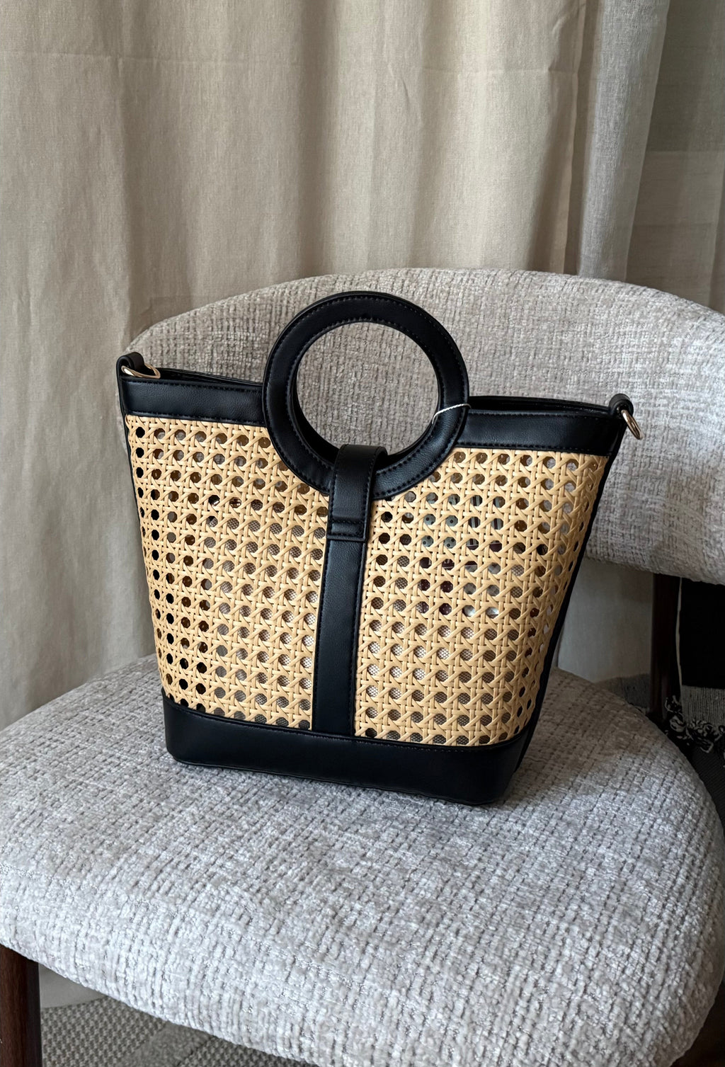 Sac cabas effet rotin noir