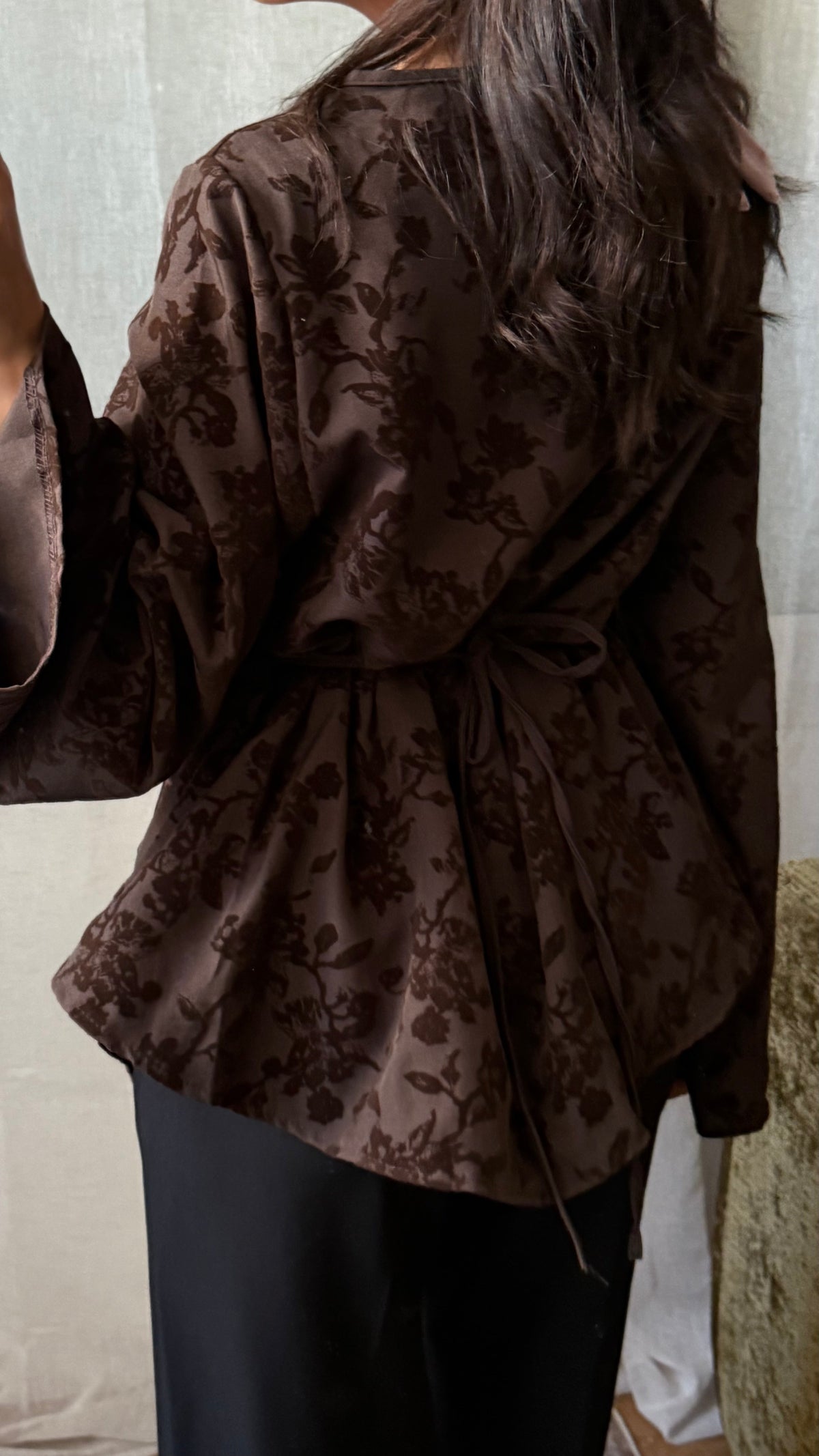 Blouse Velours Florale – Chocolat
