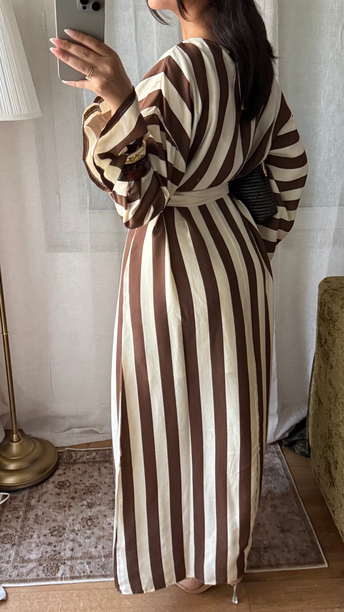 Robe Alya 🤎 effet lin à rayures avec ceinture large
