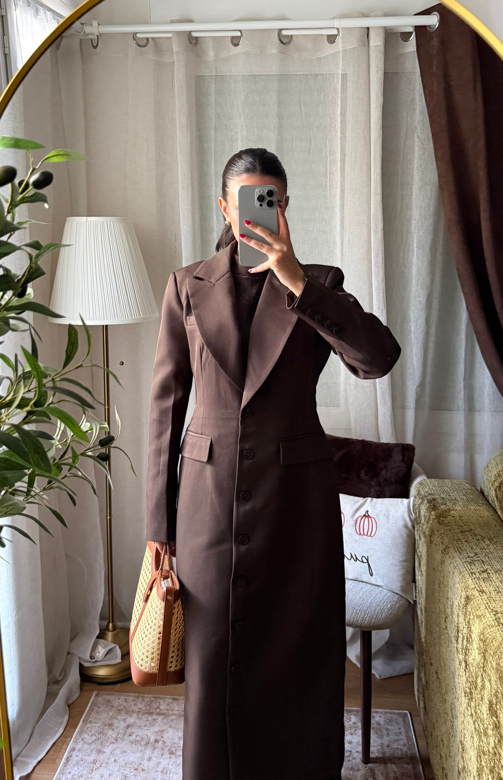 Manteau Long Tailleur Cintré – Marron Chocolat