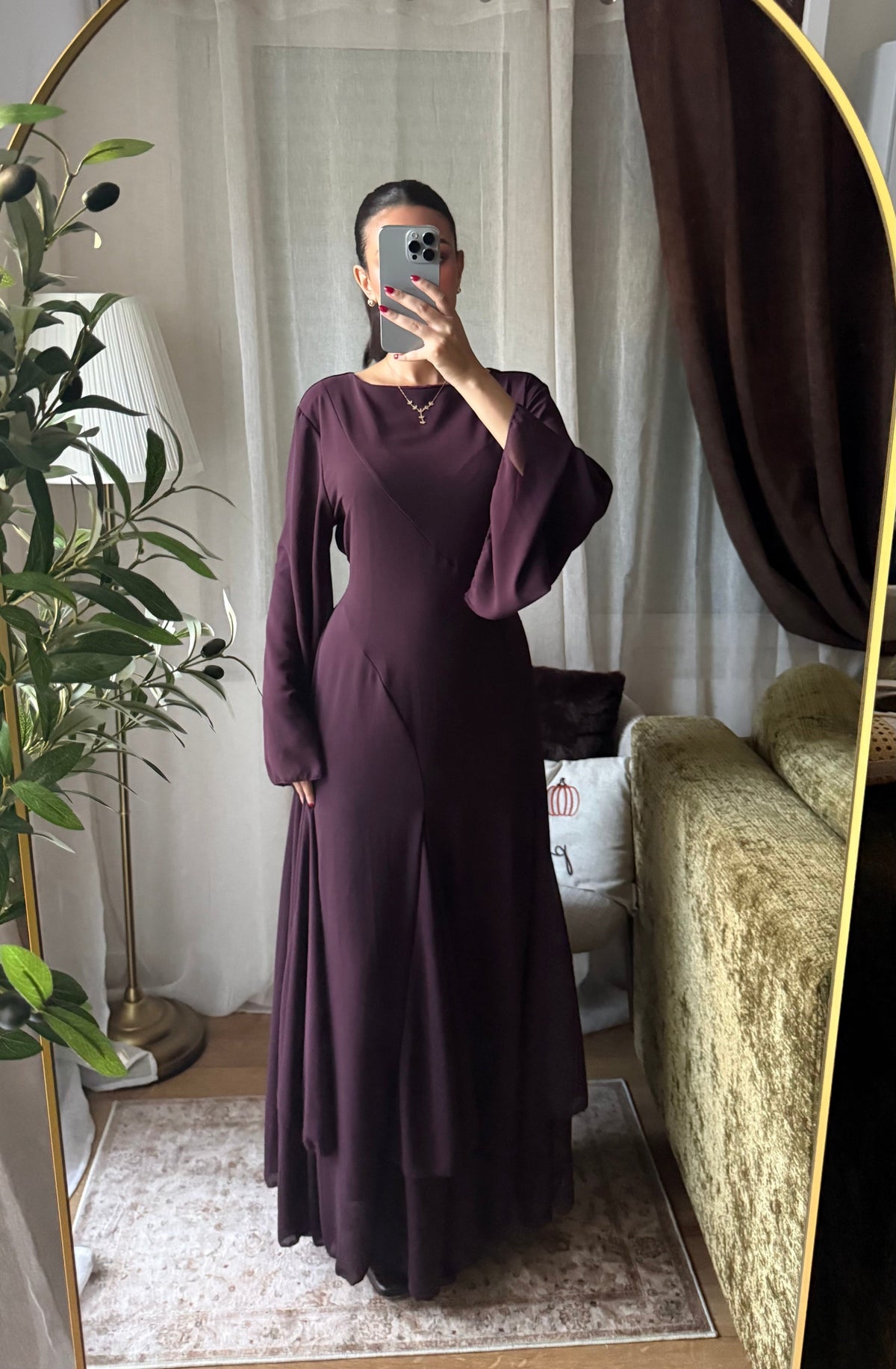 Robe Longue Fluide Manches Évasées – Prune