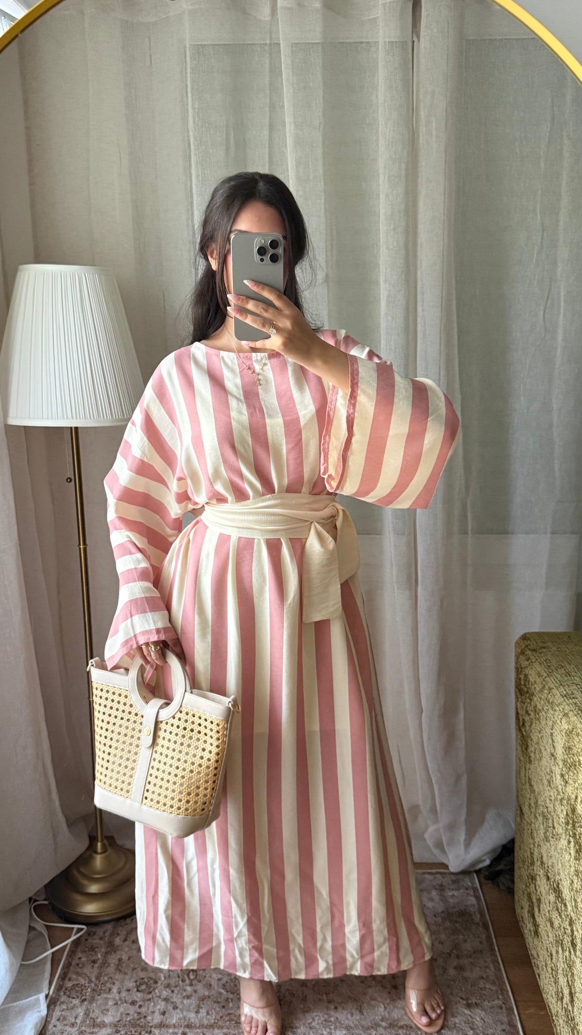 Robe Alya 🌸 effet lin à rayures avec ceinture large