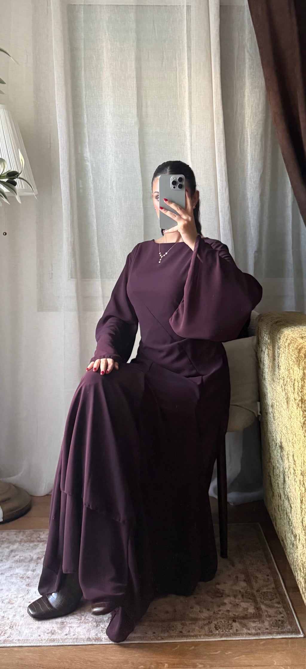 Robe Longue Fluide Manches Évasées – Prune