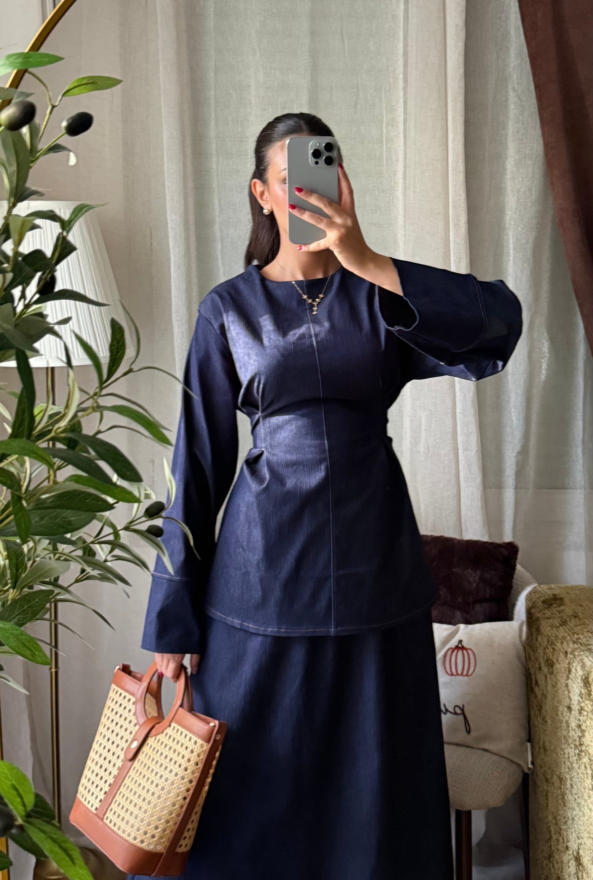 Ensemble en Jean Haut Long & Jupe Longue – Bleu Brut