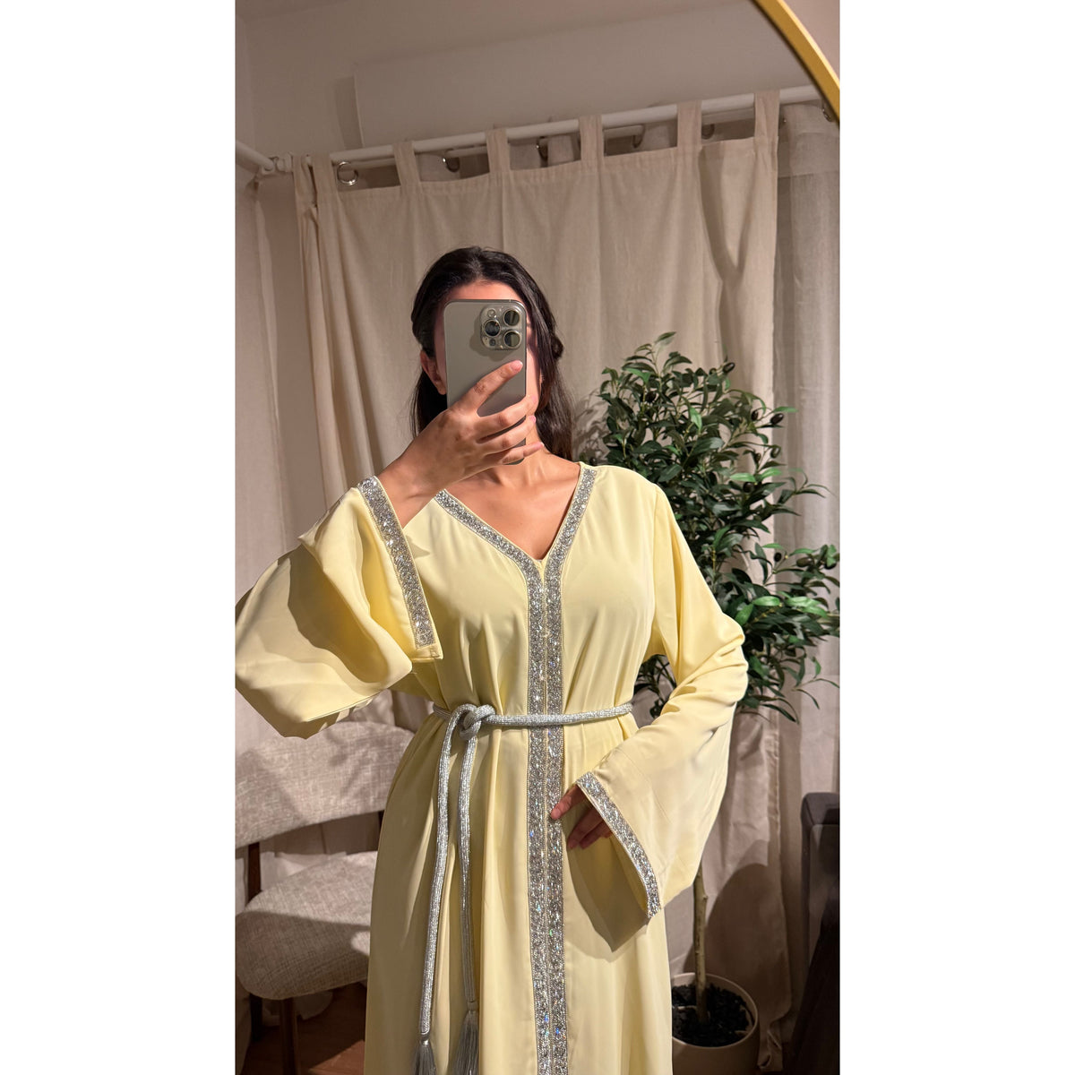 Robe Caftan Amira jaune pale