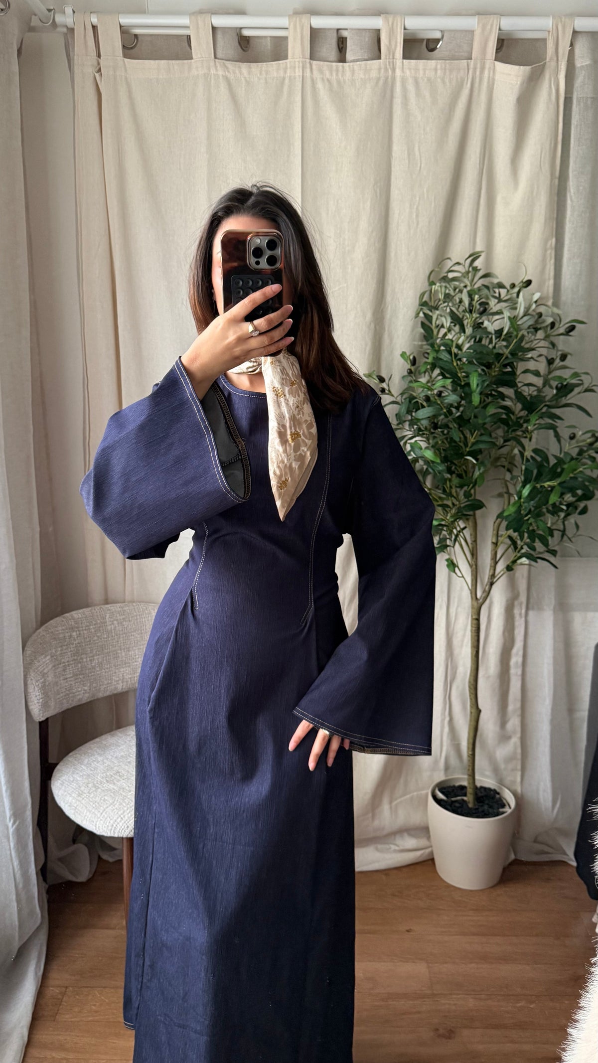 Robe longue jean à nouer dans le dos