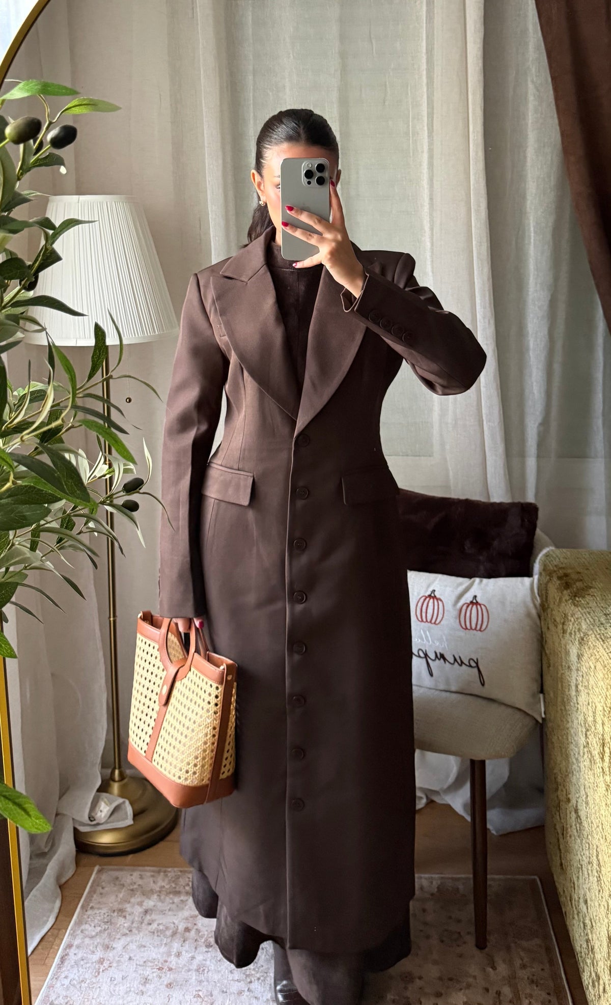 Manteau Long Tailleur Cintré – Marron Chocolat
