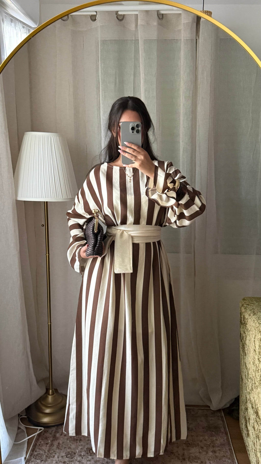 Robe Alya 🤎 effet lin à rayures avec ceinture large
