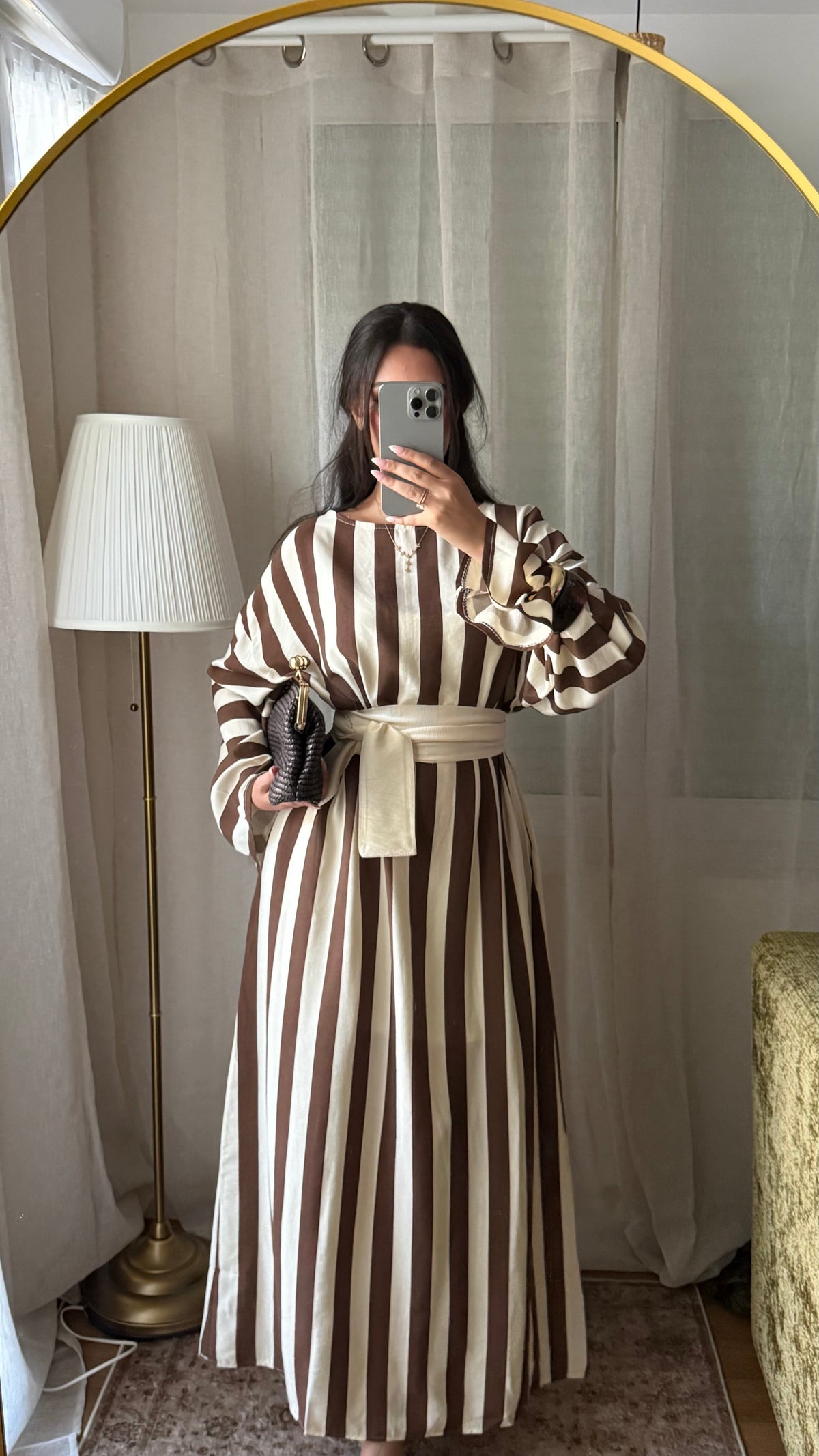 Robe Alya 🤎 effet lin à rayures avec ceinture large
