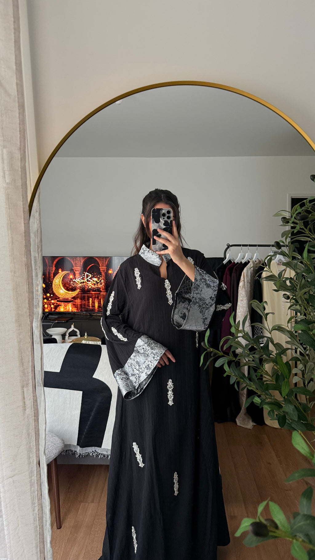 Abaya Premium Cristaux & Empiècement Brocard – Luxueuse & Majestueuse