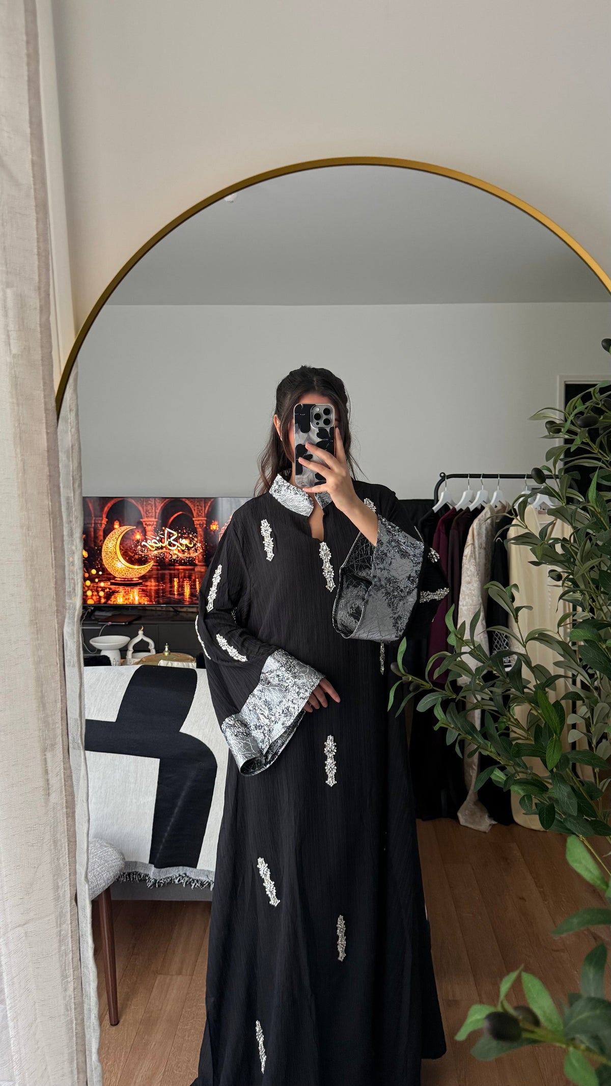 Abaya Premium Cristaux & Empiècement Brocard – Luxueuse & Majestueuse