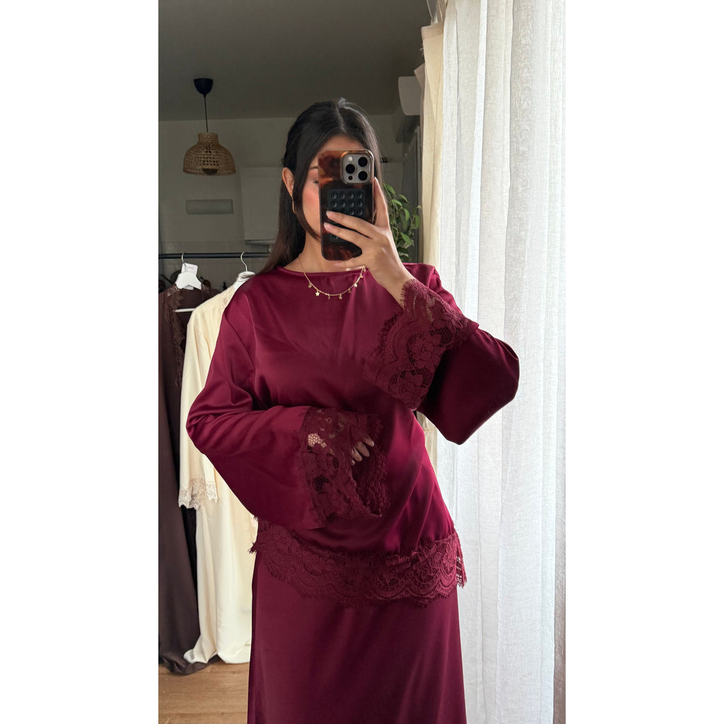 Ensemble Tunique Asymétrique & Jupe Longue Dentelle – Chic & Féminin