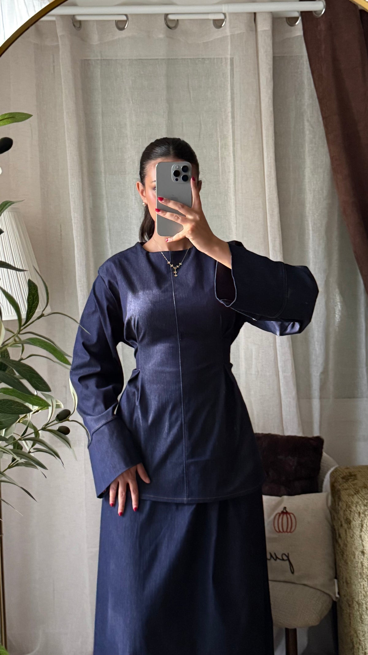 Ensemble en Jean Haut Long & Jupe Longue – Bleu Brut