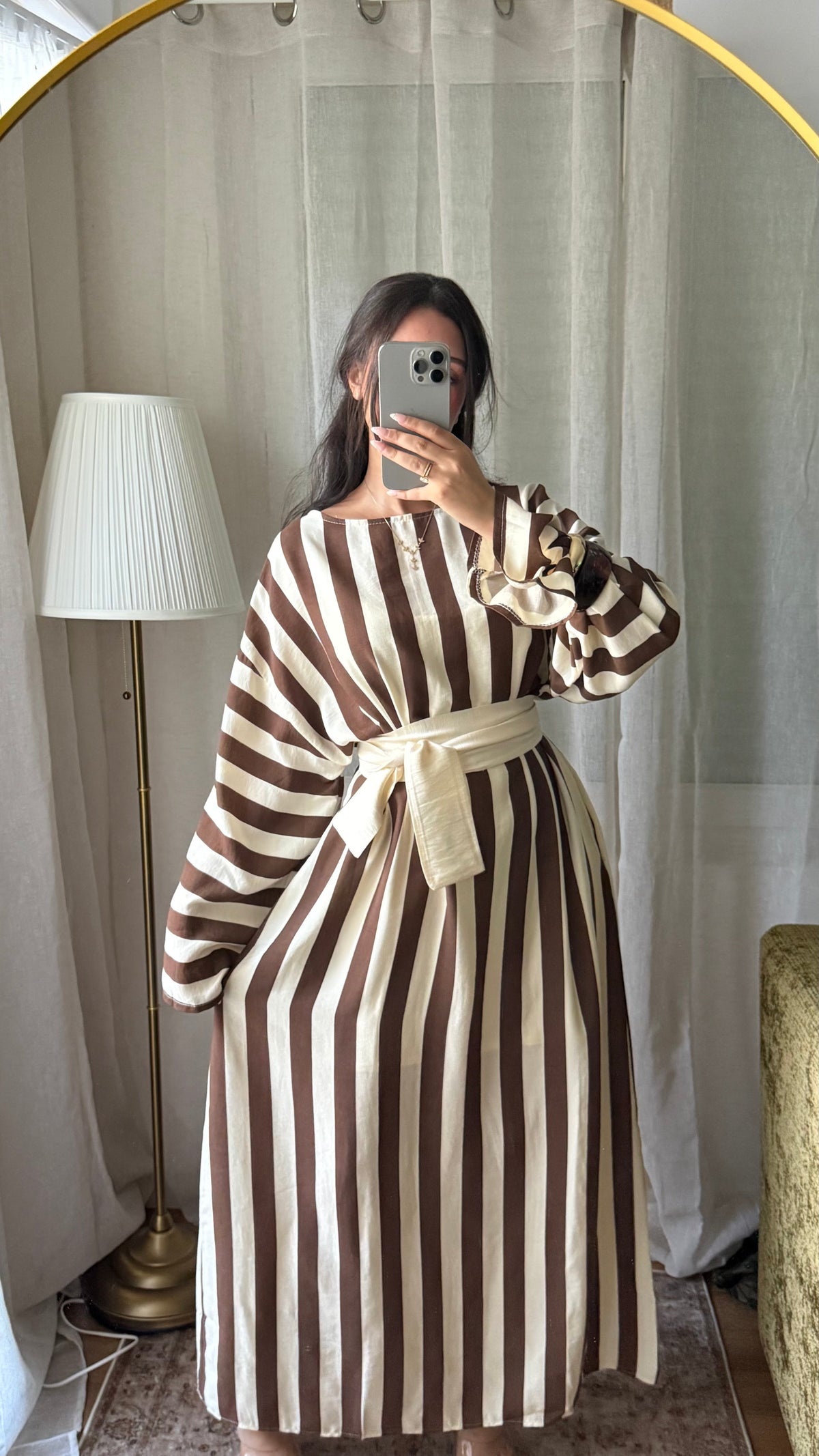 Robe Alya 🤎 effet lin à rayures avec ceinture large