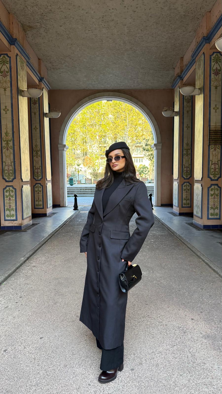 Manteau Long Tailleur Cintré – noir
