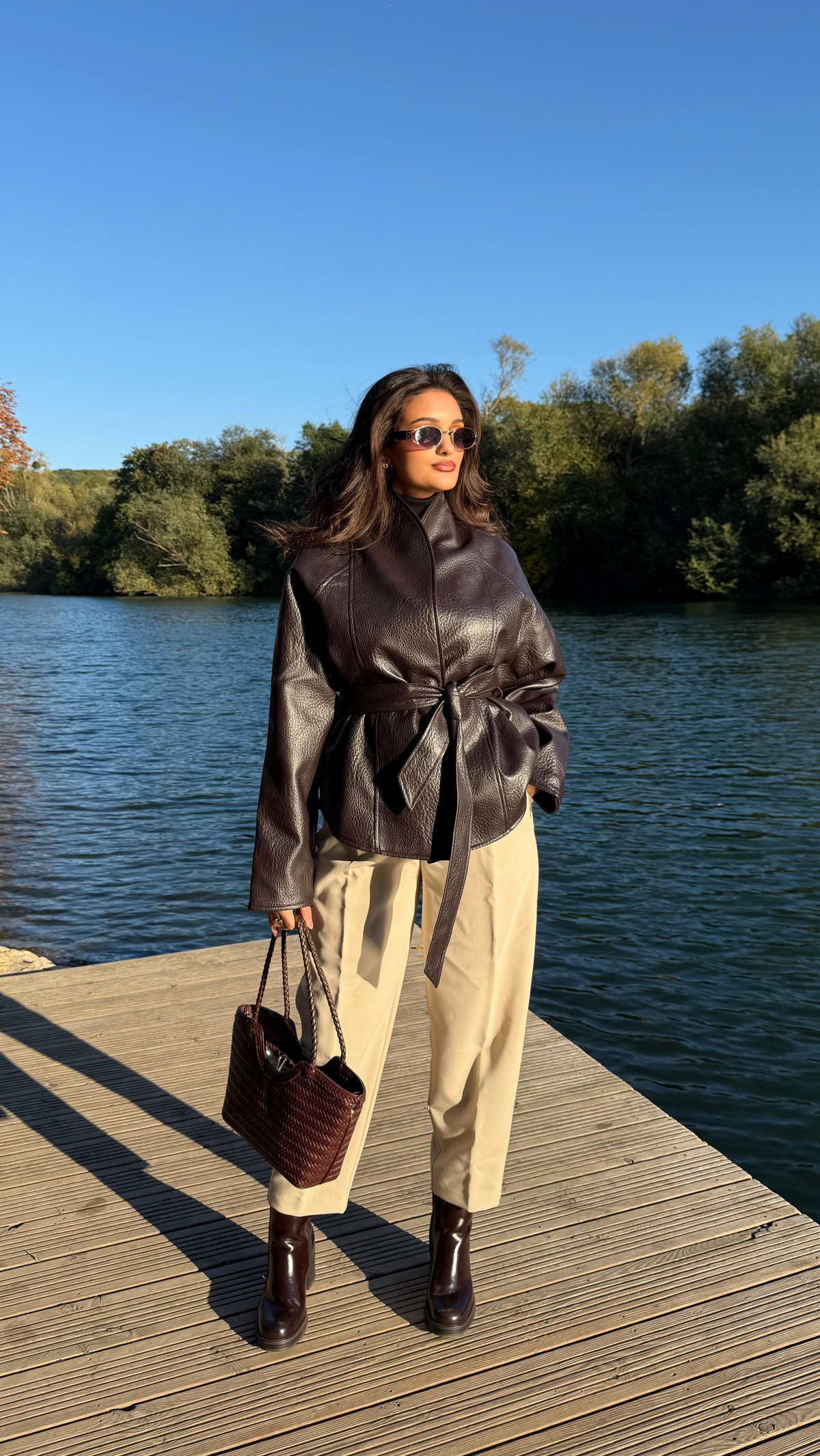 Veste similicuir Ceinturée – Chocolat