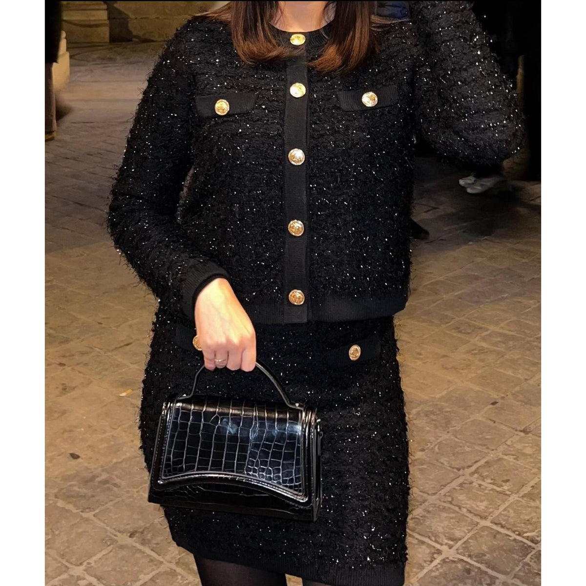 Ensemble Chic Noir Femme – Veste Texturée & Pantalon Élégant