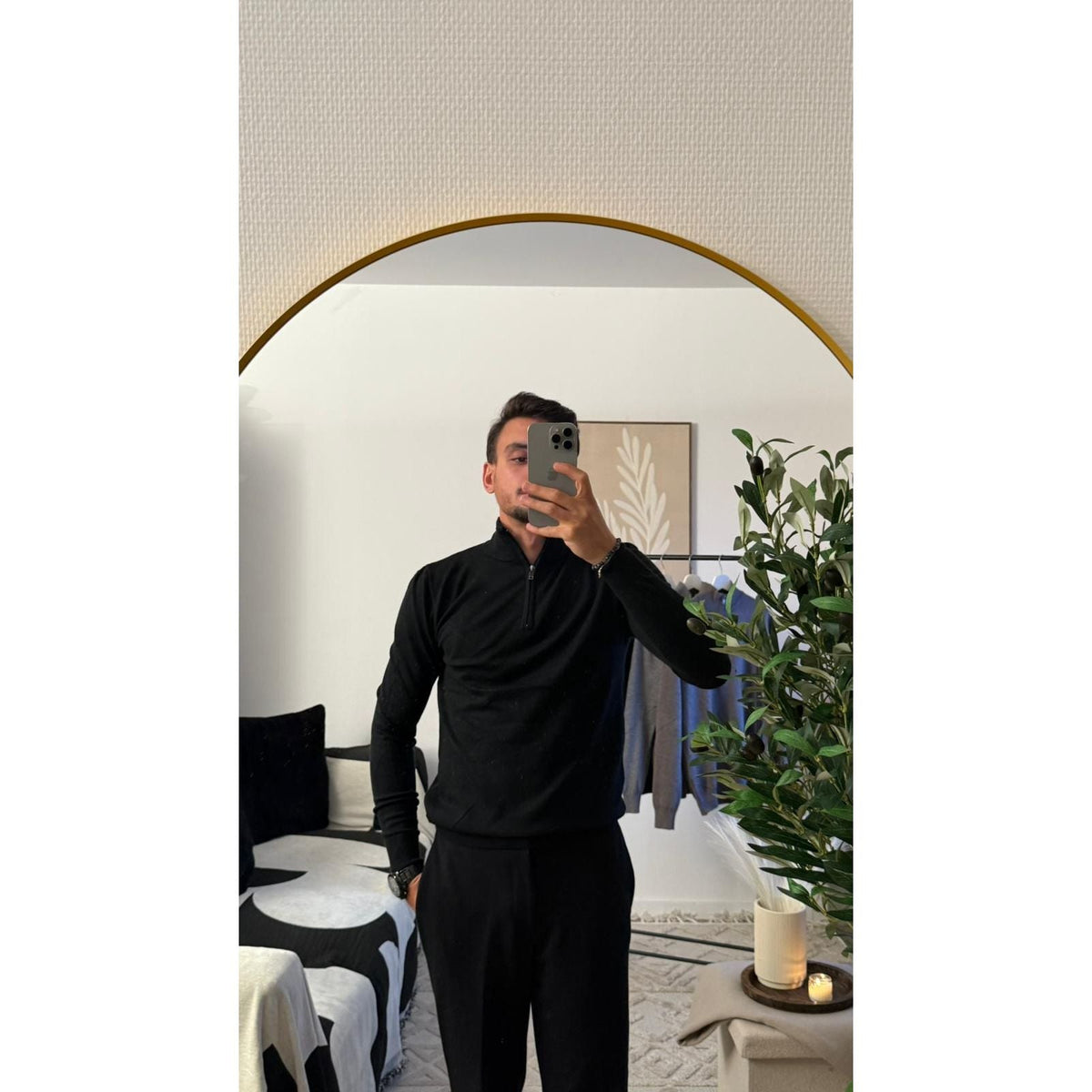 Pull Col Zippé Noir Homme – Manche Longue Chaud & Stylé
