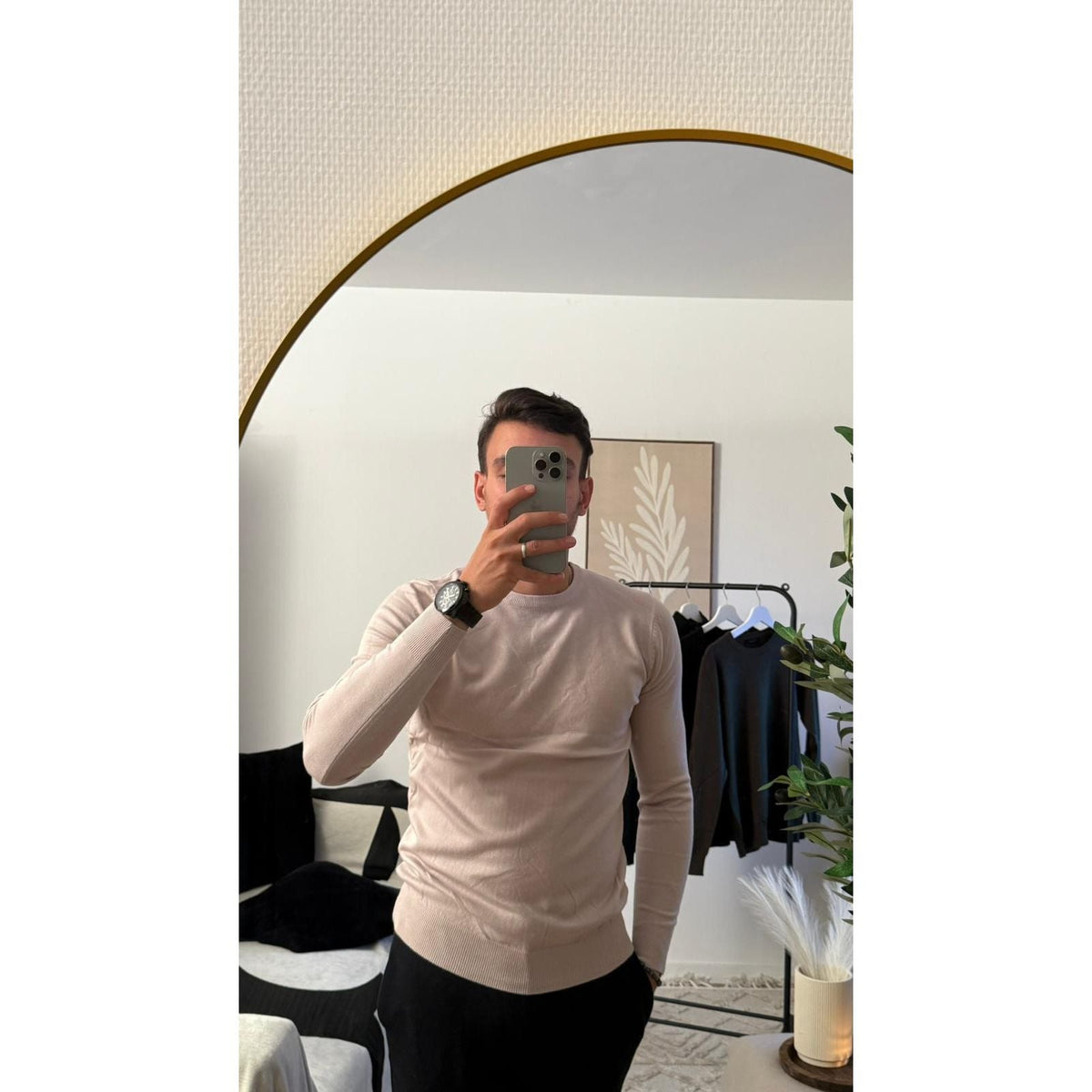 Pull Col Rond Homme – Classique & Élégant Manches Longues | Noir Beige Kaki