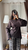 Blouse à Fines Rayures Manches Évasées – Marron