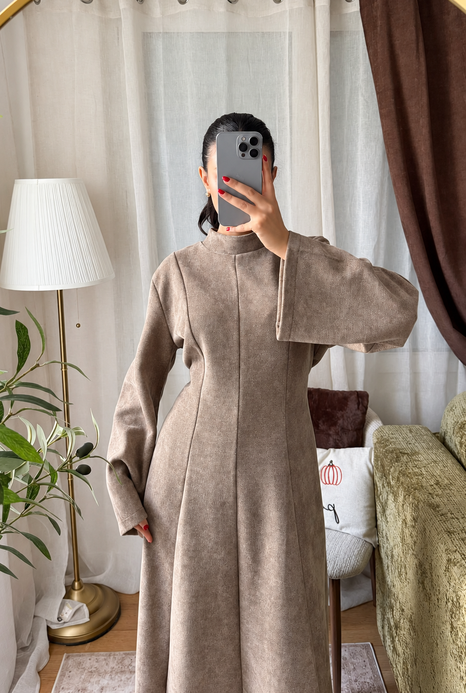 Robe Longue Effet Suédine - taupe