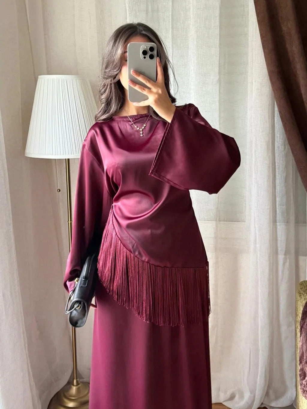 Blouse Satinée à Franges – Bordeaux