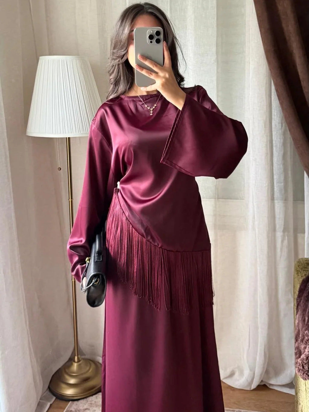 Blouse Satinée à Franges – Bordeaux