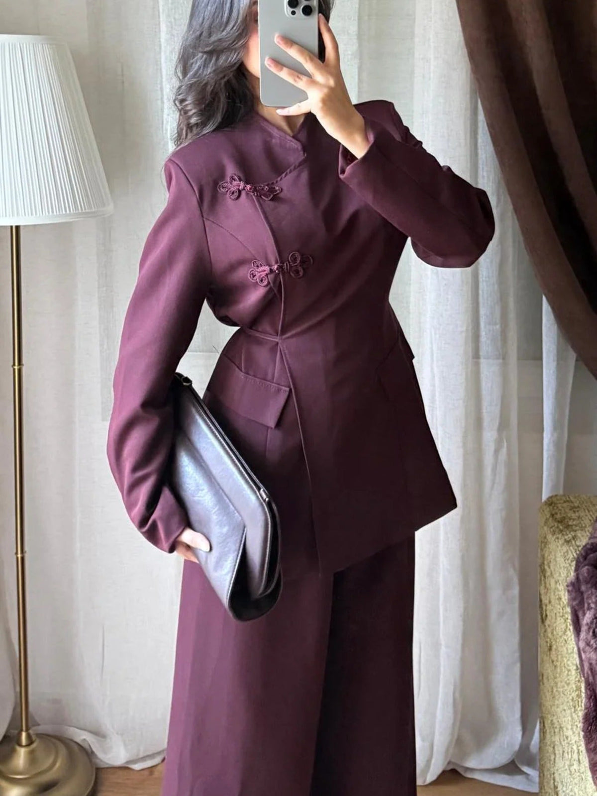 Ensemble Blazer & Pantalon Large – Prune