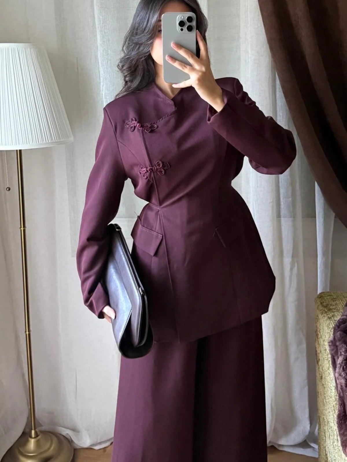Ensemble Blazer & Pantalon Large – Prune