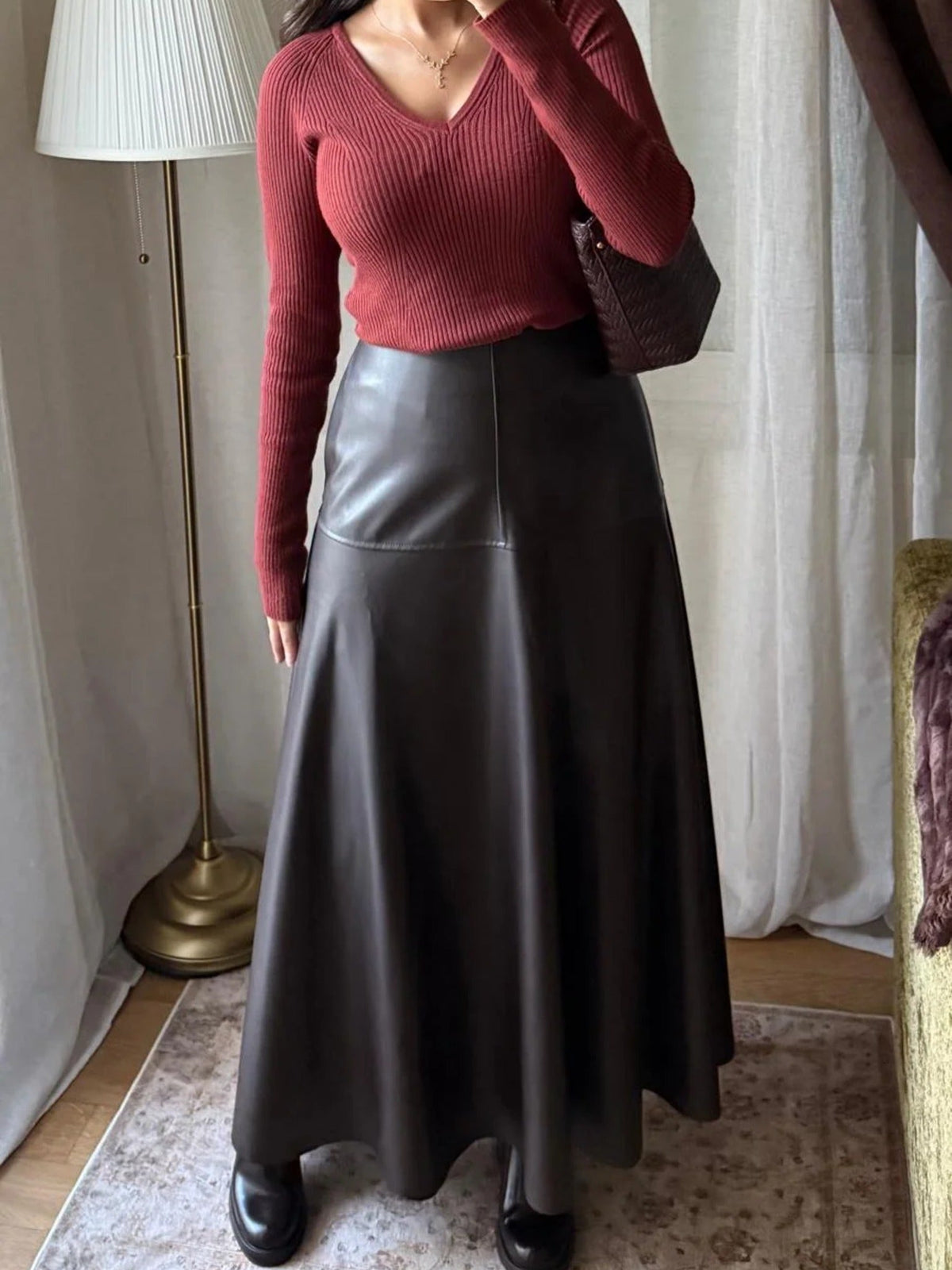 Jupe Longue Simili Cuir – Chocolat