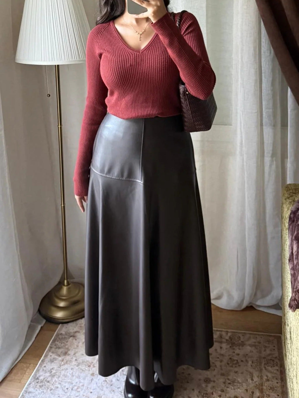 Jupe Longue Simili Cuir – Chocolat