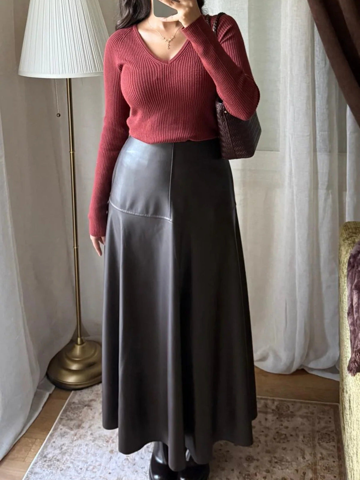 Jupe Longue Simili Cuir – Chocolat