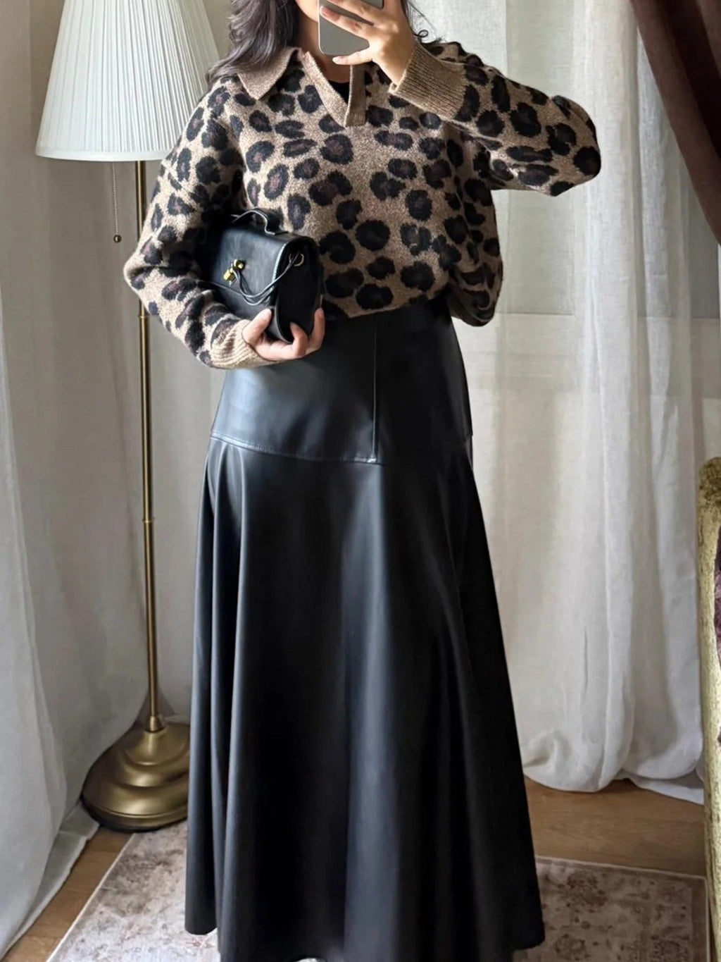 Jupe Longue Simili Cuir – Noire