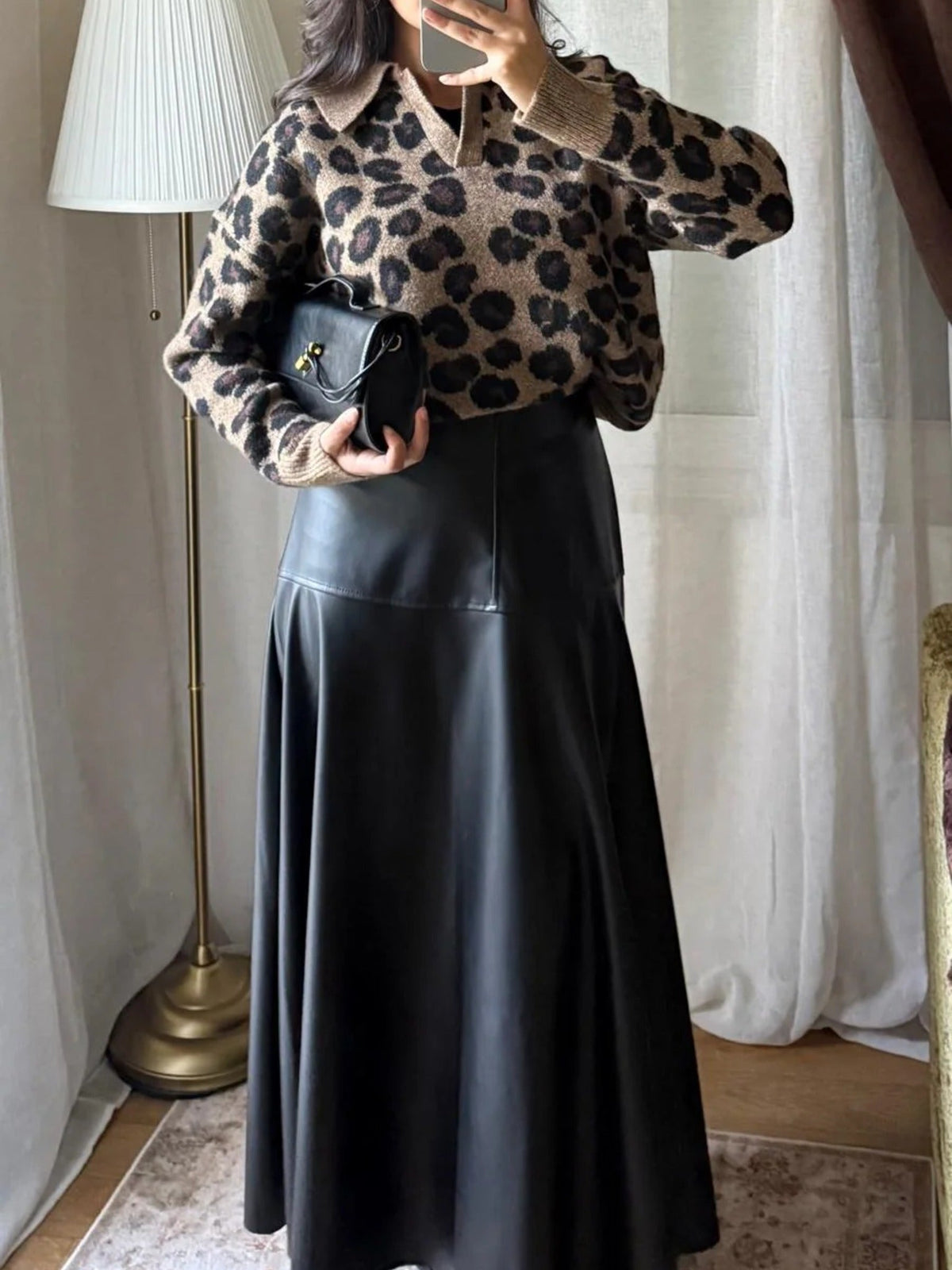 Jupe Longue Simili Cuir – Noire