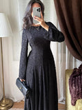 Robe Longue en Dentelle – Noire