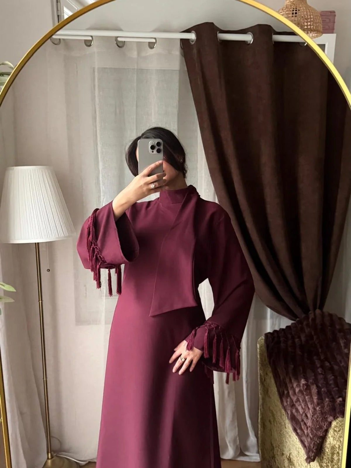 Robe à Franges Col Écharpe – Bordeaux