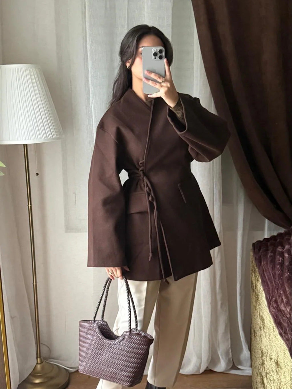 Veste Croisée Ceinturée – Chocolat