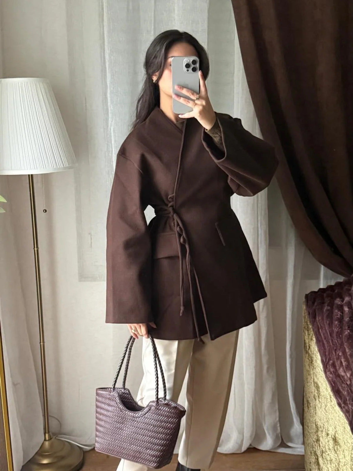 Veste Croisée Ceinturée – Chocolat