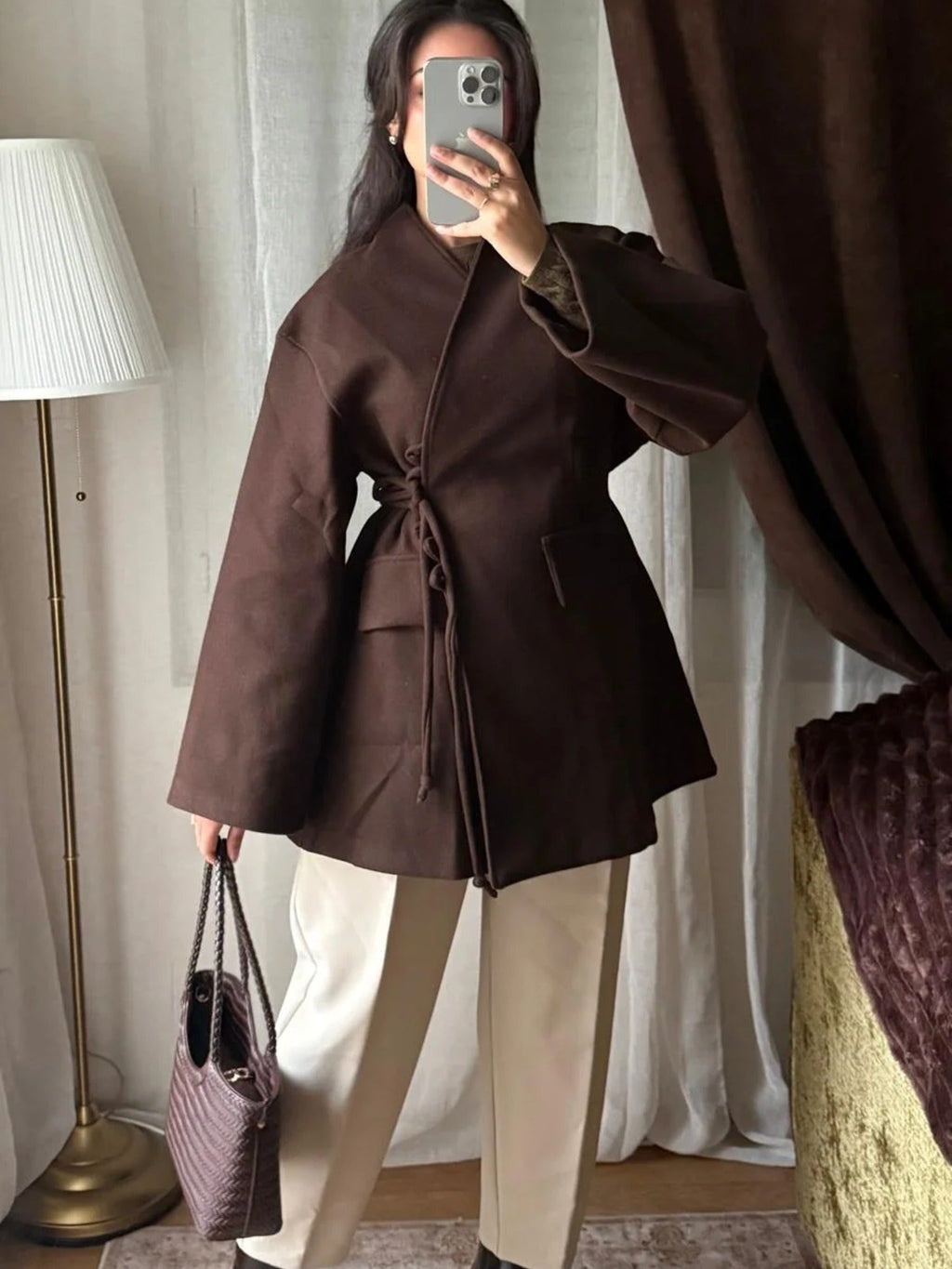 Veste Croisée Ceinturée – Chocolat